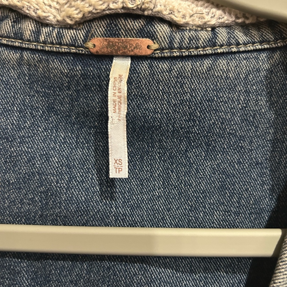 Free People Blue and Gray Jean Jacket with removable hood - Picture 2 of 5